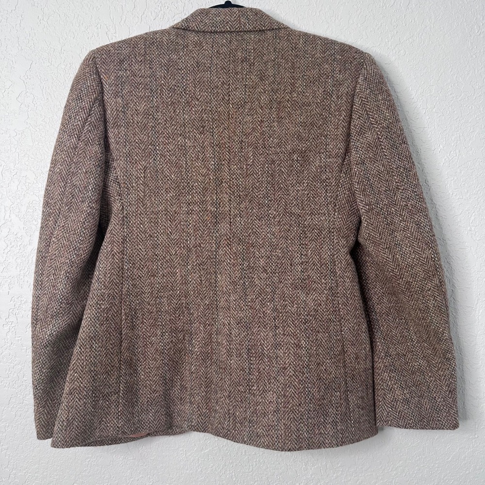 Vintage Harris Tweed Herringbon Blazer Brown Multicolor Woven jJacket Size 8 - Picture 2 of 13